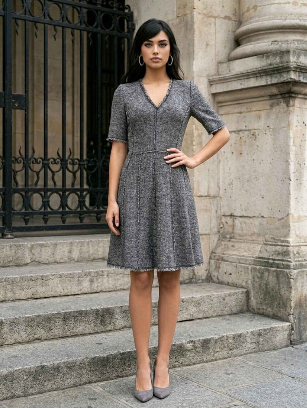 Rebecca Taylor Black and Blush Tweed Dress Size 4